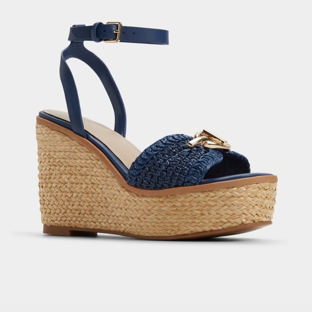 Aldo Navy and Tan Platform Wedges